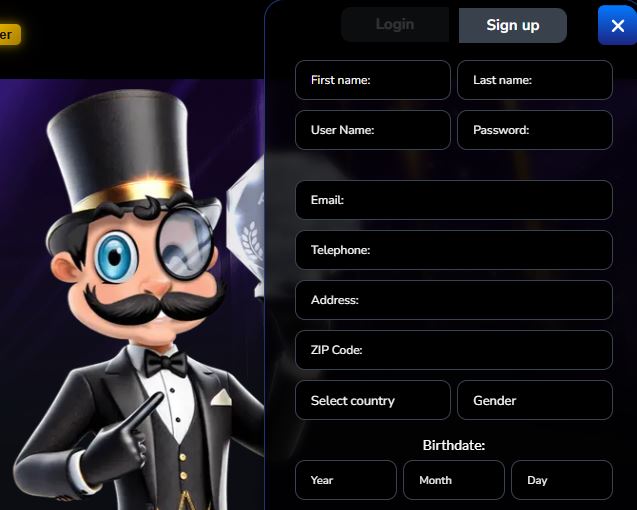 Registrati su MrO Casino compilando il modulo di iscrizione