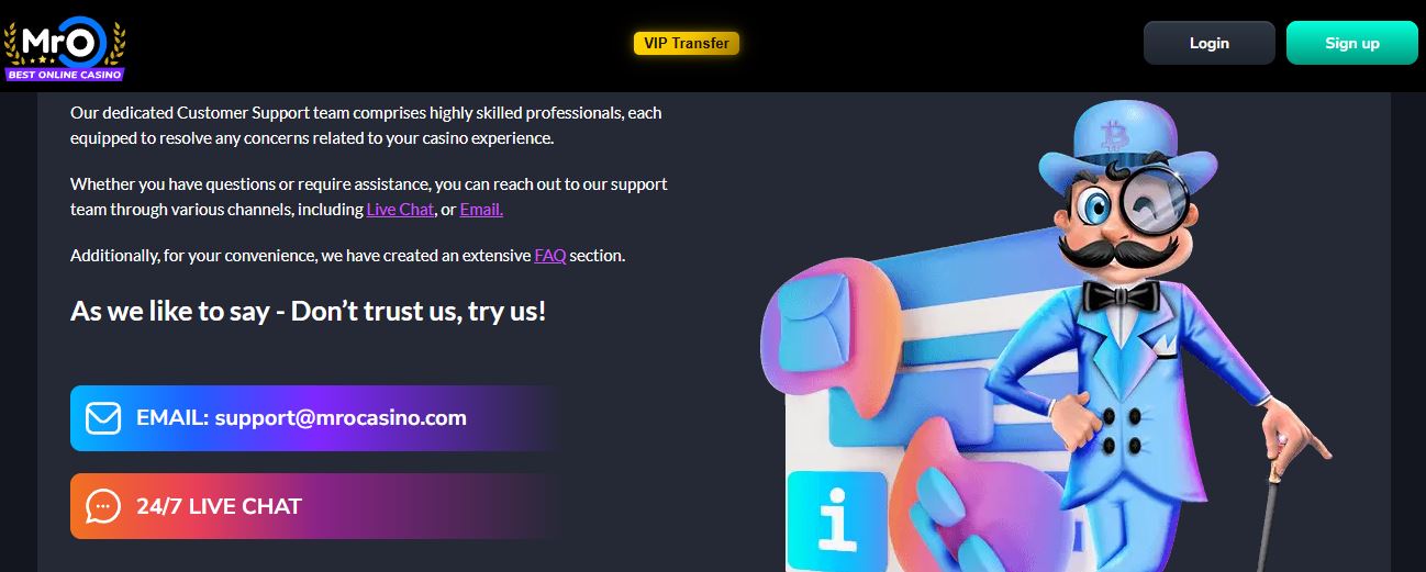 Contatta il supporto MrO Casino tramite live chat